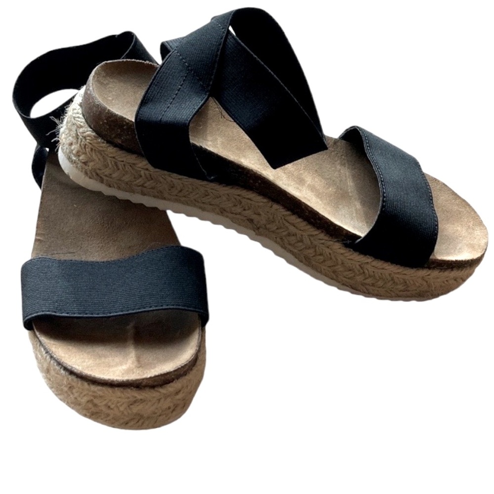 Open Toe Espadrille Platform Sandals Cork Elastic Strap Sandals